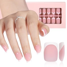 AILLSA Uñas Francesas Cortas Y Cuadradas, 180 Unidades De Uñas De Gel Francesas Rosas, Prebase Y Capa Base Preaplicadas, Sin Necesidad De Lima, Uñas S