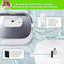 Cat Fountain Filter & Cleaning Kit - Replacement Filter with Activated Carbon Compatible with PLWF105/115/005, with Brush & Sponge, for Clean Water at Home & Travel (8 Pieces)