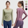 Solid V-Neck Shirred Yoga Top - Long Sleeve & Sleeveless Summer Cooling Workout Wear Top Black/M