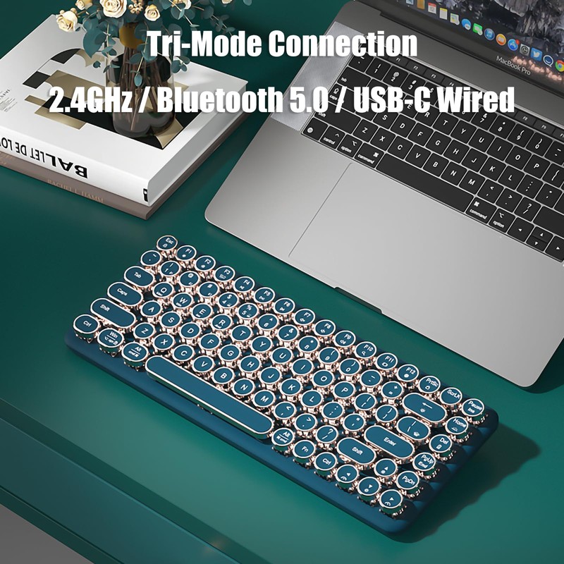 TISHLED Typewriter Keyboard Wireless 2.4GHz/Bluetooth/USB-C Wired Mechanical Gaming Keyboard Warm