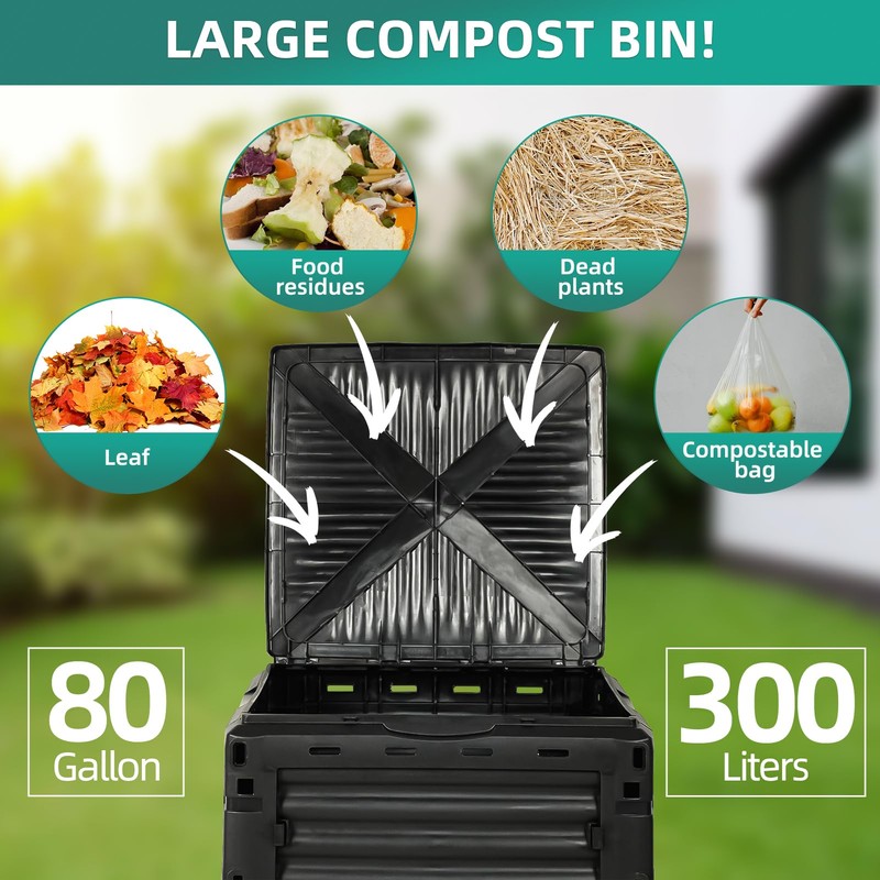 BIOGRN Compost Bin Outdoor 80 Gallon (300L) Large Compost Bin