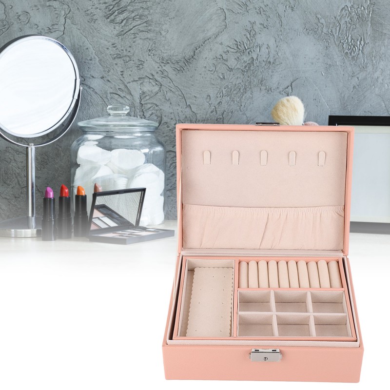 Jewelry Box Organizer 2 Layer Jewelry Storage Case PU Leather