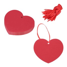 sourcing map 100PCS Red Heart Paper Cutouts 3 Inch Heart Shaped Tags with 100PCS Red Ribbon for Valentine's Day Craft Bulletin Board