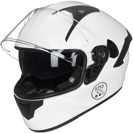 ILM Motorcycle Helmets with Built in Bluetooth Full Face Casco para Moto Dual Visor for Adults Men Women DOT Model-X9(White,M)