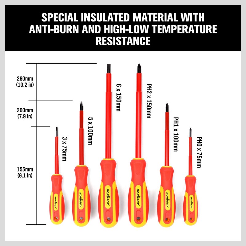 HORUSDY 6-Piece 1000v Insulated Screwdriver Set, Magnetic Tip Electrician screwdriver