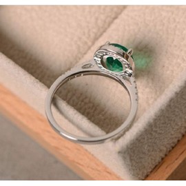 MAIHAO Fashion Jewelry 925 Silver Oval Emerald Peridot Ring Women Wedding Engagement Size 6-10 (US Cold 10)