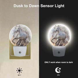 EKOBLA Running Horse LED Night Light Horse Dramatic Sunset Sky Dusk to Dawn Plug-in Nightlights Auto Sensor for Home Indoor Bathroom Hallway Kitchen
