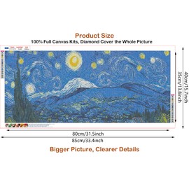 JesMolla DIY 5D Full Round Diamond Painting by Number Kits for Adults, Diamond Painting Kits Round Full Drill Diamond Art Kit Picture Craft for Home Wall Art Decor, 15.8"x33.5" (Starry Night)