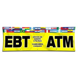 EBT ATM (3ft X 9ft) Envios de Dinero a tu pais Cambiamos Cheques Banner Sign Vinyl Wall Poster Display Lona Anuncio