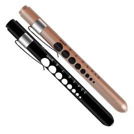ALMOCN 2 Pack Medical Nurse Pen Light Reusable LED Pen Light White Light with Pupil Gauge and Ruler, Black and Gold