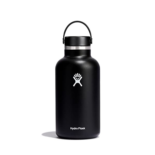 HYDRO FLASK - Water Bottle 1893 ml (64 oz) with Flex Cap - Vacuum Insulated Stainless Steel Reusable water Bottle - Leakproof Lid - Hot and Cold Drinks - Wide Mouth - BPA-Free - Black