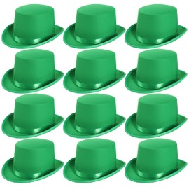Green Satin Top Hat - Fancy Dress Dance Show Accessory Green With Satin Band Adults Sturdy Top Hat - Green Pack of 1