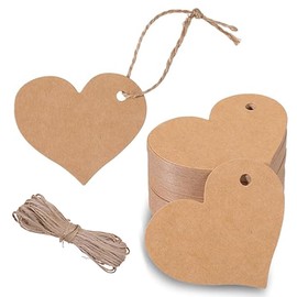 JUGUTA Gift Tags Kraft Paper Tags Pack of 100 Gift Tags Heart Wedding Paper Tags for Labelling with Jute String
