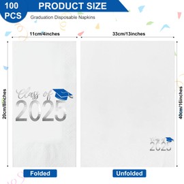 Pajean 2025 Graduation Party Supplies 100Pcs Graduation Napkins Class of 2025 Disposable Congrats Grad Dinner Table Napkins for Graduation Party Decor(Blue)