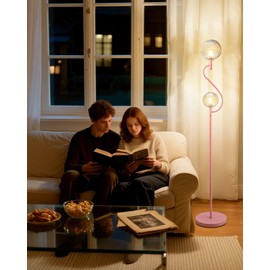 Lightdot Pink Floor Lamp, Mid Century Tall Standing Lamps with Globe Clear Glass Shade Soft Warm White Eye Care 3000K Bulbs Included, Modern Unique Floor Lamp for Living Room Bedroom