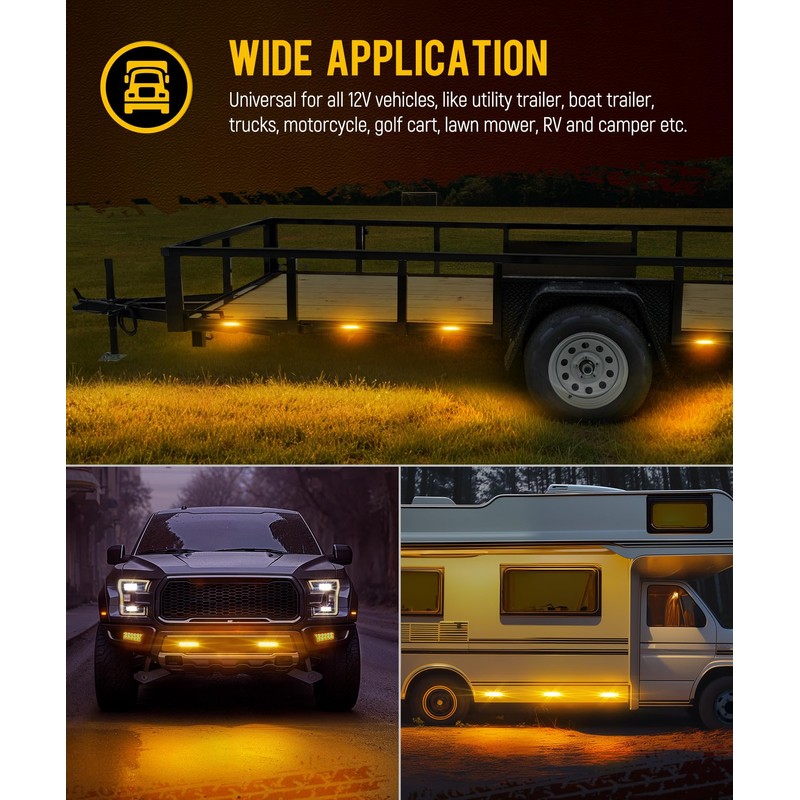 Partsam 2Pcs 7.5 inch Aluminum Housing Amber 24LEDs Trailer Side