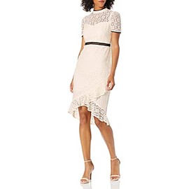 ML Monique Lhuillier Women's Short Sleeve Ivory Lace Dress, 10