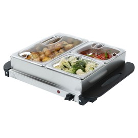 Restaurantware-Kitchen Tek Electric Food Warmer, 1 Buffet Server with Temperature Control - Includes 2 x 1 Quart Buffet Pans and 1 x 2.5 Quart Buffet Pan, Portable, Stainless Steel Chafing Dish Set