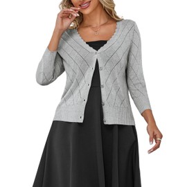 U.Vomade Women's Shrugs Hollow Out Button Down 3/4 Sleeve Cardigan for Women Light Grey S