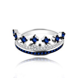 Uloveido Silver Color Blue Cubic Zirconia Princess Crown Tiara CZ Band Ring Wedding Promise for Bridal Bridesmaid (Blue, size 10)