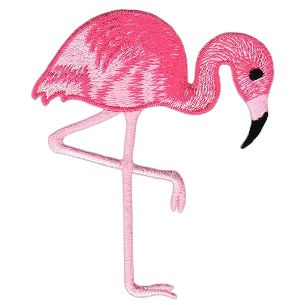 Flamingo Bird Pink Curved Sew-On Patch for Clothes Embroidered Iron-On