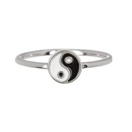 Pura Vida Silver Yin Yang Ring - Brass Base with Rhodium Plating Jewelry, Enamel Design - Size 5