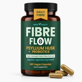Psyllium Husk Capsules 5000mg + Probiotics – Fibre Supplement for Gut Health, Bloating & Regularity Support – High Strength Soluble Fibre, 240 Vegan Capsules, UK Made – HERA Vitality