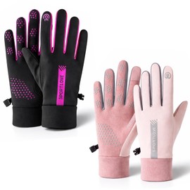 Gatwrmth 2 Pairs Netball Gloves Women, Anti-Slip Grip Gloves, Waterproof Running Gloves Womens, Lightweight Sports Gloves Women for Cycling, Gym & Hiking - Pink & Rose Red