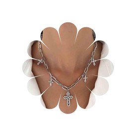 Cimenexe Bohemian Crystal Cross Choker Necklace Silver Cz Cross Religious Pendant Necklace Paperclip Link Chain Necklace Minimalist Rhinestone Cross Dangle Necklace Jewelry for Women and Girls Gifts