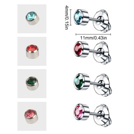 BHIPKOT 4 Pairs of Earrings for Men and Women, Plain Coloured Stud Earrings, 4 mm Stainless Steel Earrings