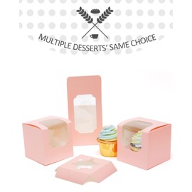 qiqee Pink Cupcake Boxes Individual 100 Packs 3.5x 3.5x 3.5 Auto-Popup Single Cupcake Carrier for Wedding Favor Birthday ＆ Party