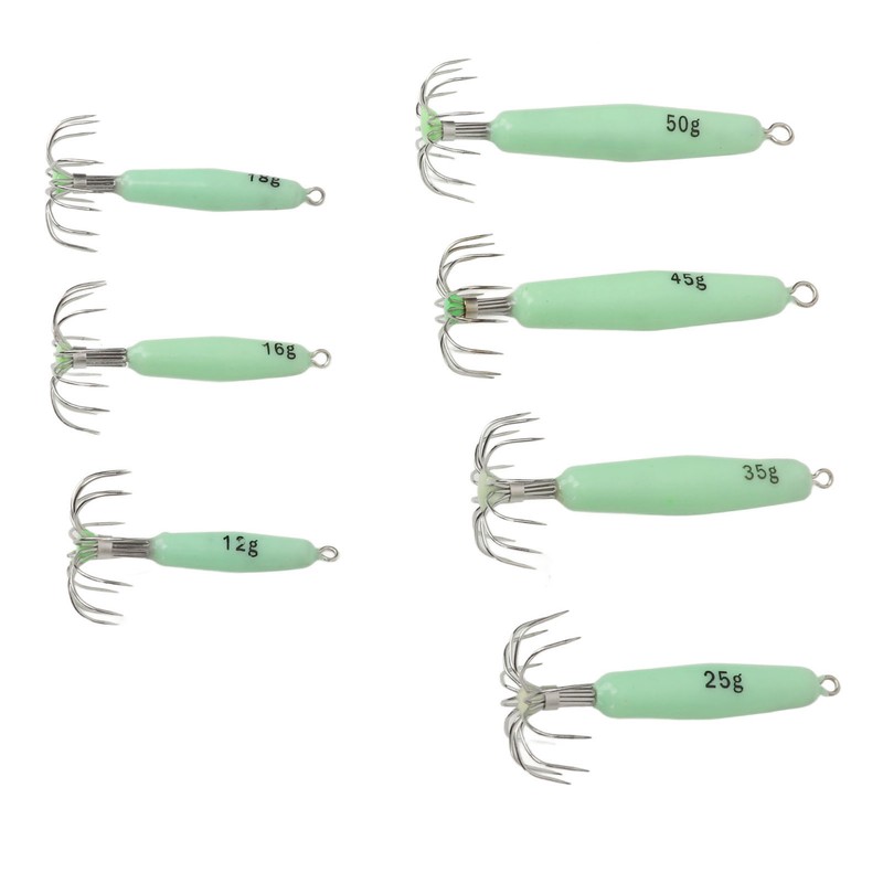7 PCS Luminous Squid Jig 12 Hooks Stainless Steel Easy