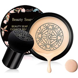 CC Cream Foundation with Mushroom Head Air Cushion BB Cream Moisturizing Concealer Full Coverage for Flawless Makeup Base Long Lasting with Mushroom Makeup Sponge Even Skin Tone （Light White）