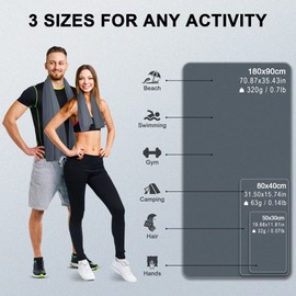 Flaveano Microfibre Towel, Travel Towel Set of 3 (180x90cm, 80x40cm, 50x30cm), Quick Drying for Camping, Swimming, Beach, Gym And Sports (70.9”x35.4”, 31.5”x15.8”, 19.7”x11.8”)