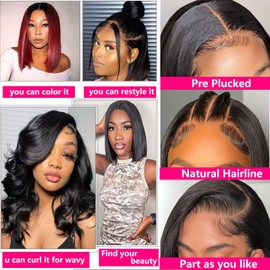 Huarisi 13x4 Lace Frontal Bob Wig Straight, 16 inch Lace Front Human Hair Wigs Pre Plucked, 8a Brasilianische Echthaar Perücke Bob ohne Kleber Natürliche Farbe