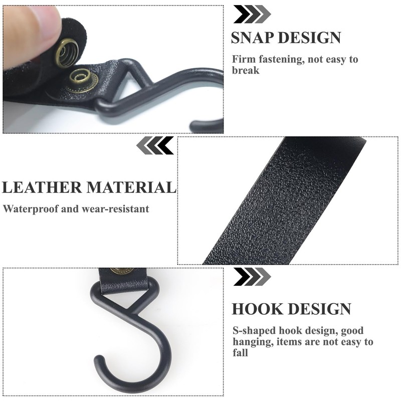 Prmape Pack of 8 S Hooks with Leather Loop, Multifunctional