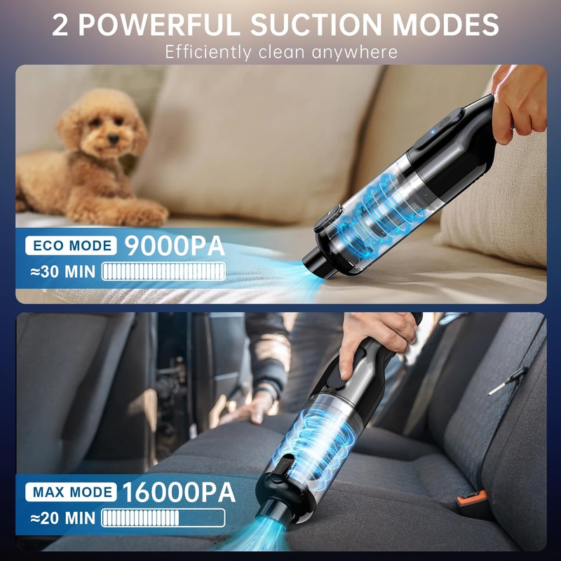 Handheld Vacuum Cordless, Car Vacuum with 16000Pa Powerful Suction, Lightweight