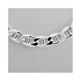 Sterling Silver Mens Bracelet - 6.5MM, 8MM, 9MM Flat Mariner Link Chain - Thick Silver Link Bracelets for Men