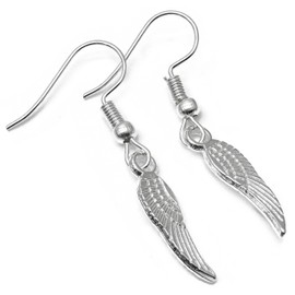 Angel Wings Charm Earrings, Tibetan Charms on Nickel Free Silver Tone Hooks : 34mm Long, Pretty Guardian Angel Jewelry for Women, Faith Symbol Drop Earrings