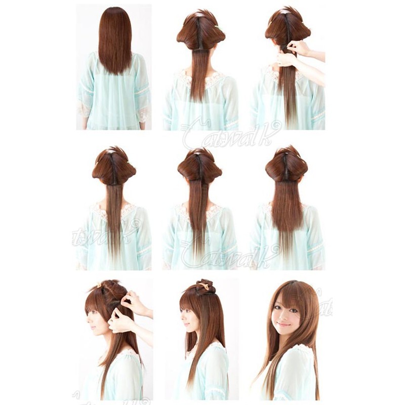 Clip-in hair extensions, 8 wefts like real hair, straight