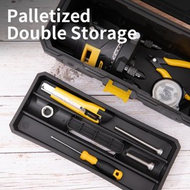 Deli Tool Box, Portable Tool Box with Removable Tray and Dual Lock Secured, Plastic Toolbox for Storage of Tools and Crafts, Tool Storage Box for Home, Workbench and Garage (13.77 * 7.08 * 6.69 inch)