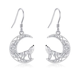 ONEFINITY Wolf Earrings 925 Sterling Silver Celtic Knot Earrings Celtic Knot Wolf Earrings Wolf Jewellery Gifts for Women, No Gemstone