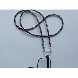 Handmade 28" CAT KITTEN SPAKLING BLACK CRYSTALS EYEGLASS CHAIN HOLDER LA NECKLACE LOOP