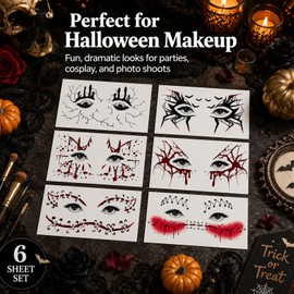 Halloween Freckle Temporary Tattoo Stickers 6 Sheets Scary Bloody Drip