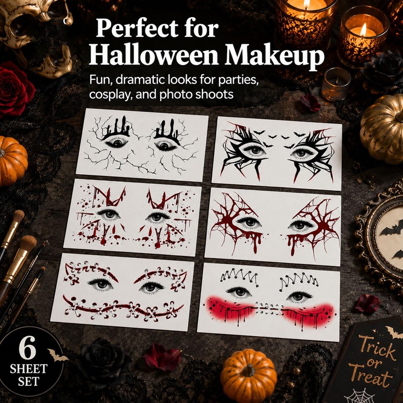 Halloween Freckle Temporary Tattoo Stickers 6 Sheets Scary Bloody Drip