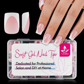 Vansiho Uñas postizas francesas de gel rosa intenso, cortas, cuadradas y suaves, con puntas francesas, caja de 150 uñas postizas DIY, 15 tamaños