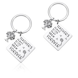 BUENTYA 2 Pcs Teacher Gifts Keyring Appreciation Keychains Thank You Gift Keyring Stainless Steel Rectangular & Tree Shaped Pendant with 2 Gift Boxes for Teacher's Day Thanksgiving Christmas Gifts