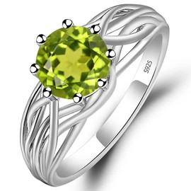 LUO S925 Sterling Silver Round Cut 1.41 Carat Peridot Ring Crossover Promise Ring August Birthstone Ring for Women US Size 9