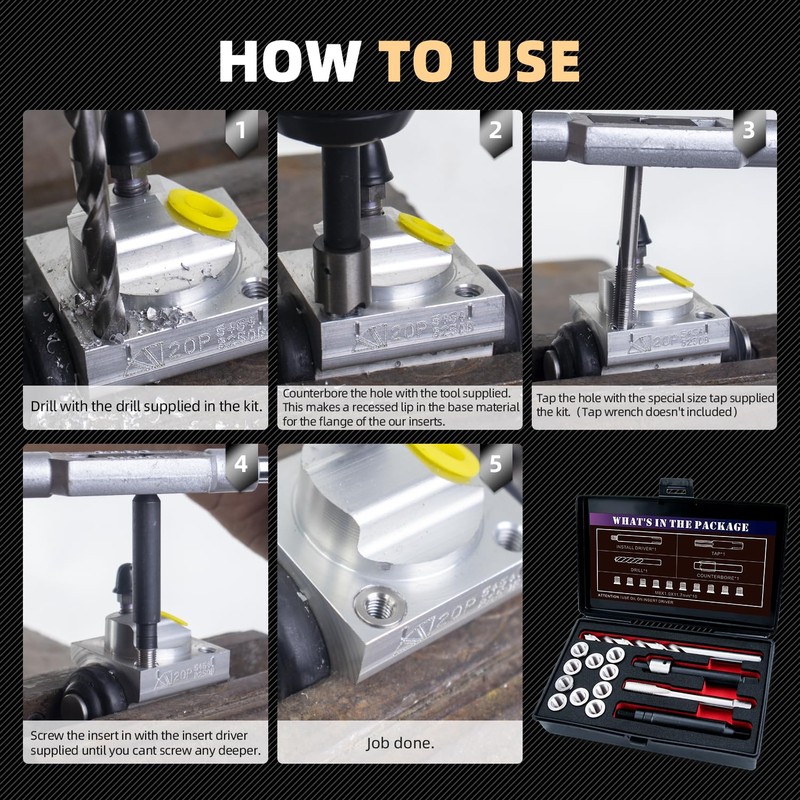 SENNMONN M8X1.0 Thread Repair Kit with Insert HSS Drill, Tap,