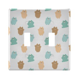 Kigai Cute Bear 2-gang Toggle Light Switch Cover, Unbreakable Wall Plate Cover with 4 Screws for Living Room Bedroom Office School Home Decor